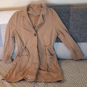 Terrera Women's Tan Lightweight Trench Style,One Button Drawstring Jacket,Size M